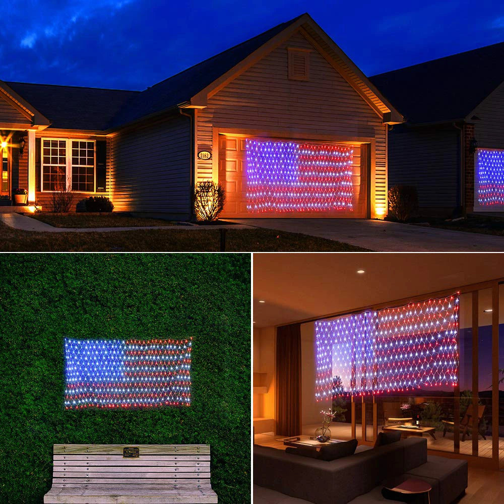 110V 30V Waterproof Hanging Ornaments American Flag LED Net Lights - SkyHavenZen llc