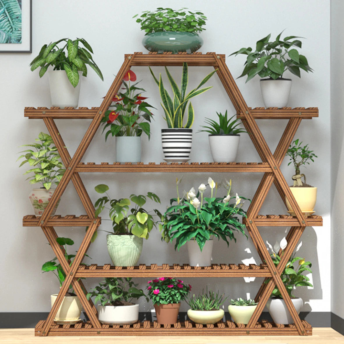 Large Triangular Wood Plant Stand - Sky Haven Zen