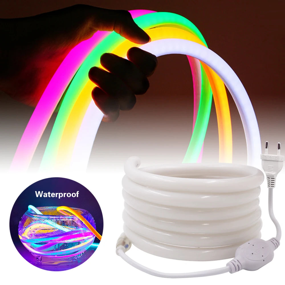 220V Neon Light LED Strip 2835 120led 360 Round Tube Neon Strip Flexible Led Light IP68 Waterproof Rope String Home Decoration - SkyHavenZen llc