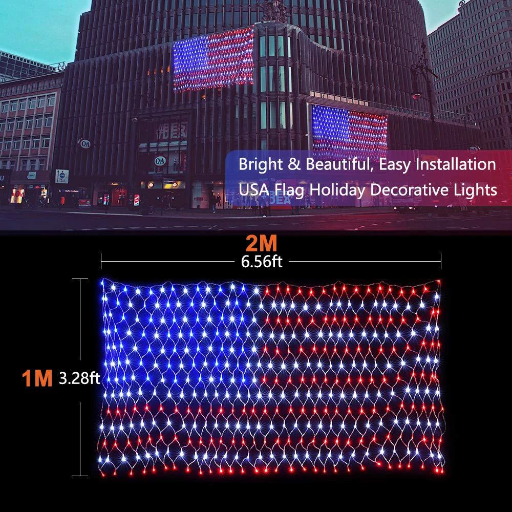 110V 30V Waterproof Hanging Ornaments American Flag LED Net Lights - SkyHavenZen llc