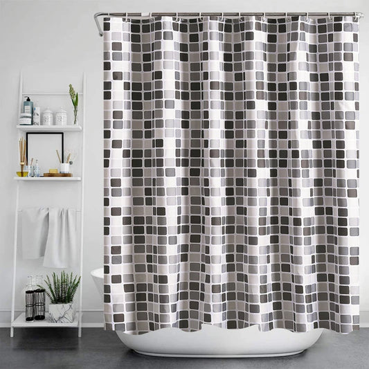 Modern Mosaic Plaid Bathroom Curtain