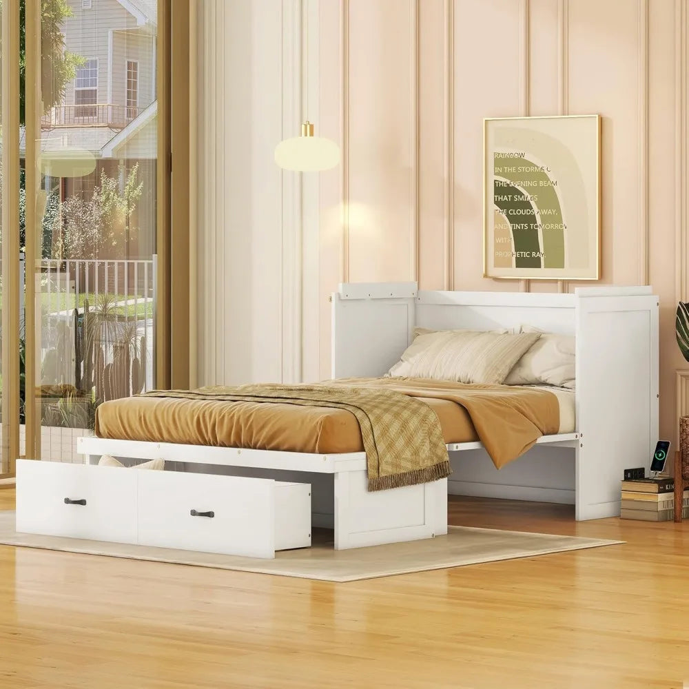 Bed, Full Size Murphy Beds, Cabinet Hideaway Beds with USB Port - SkyHavenZen llc