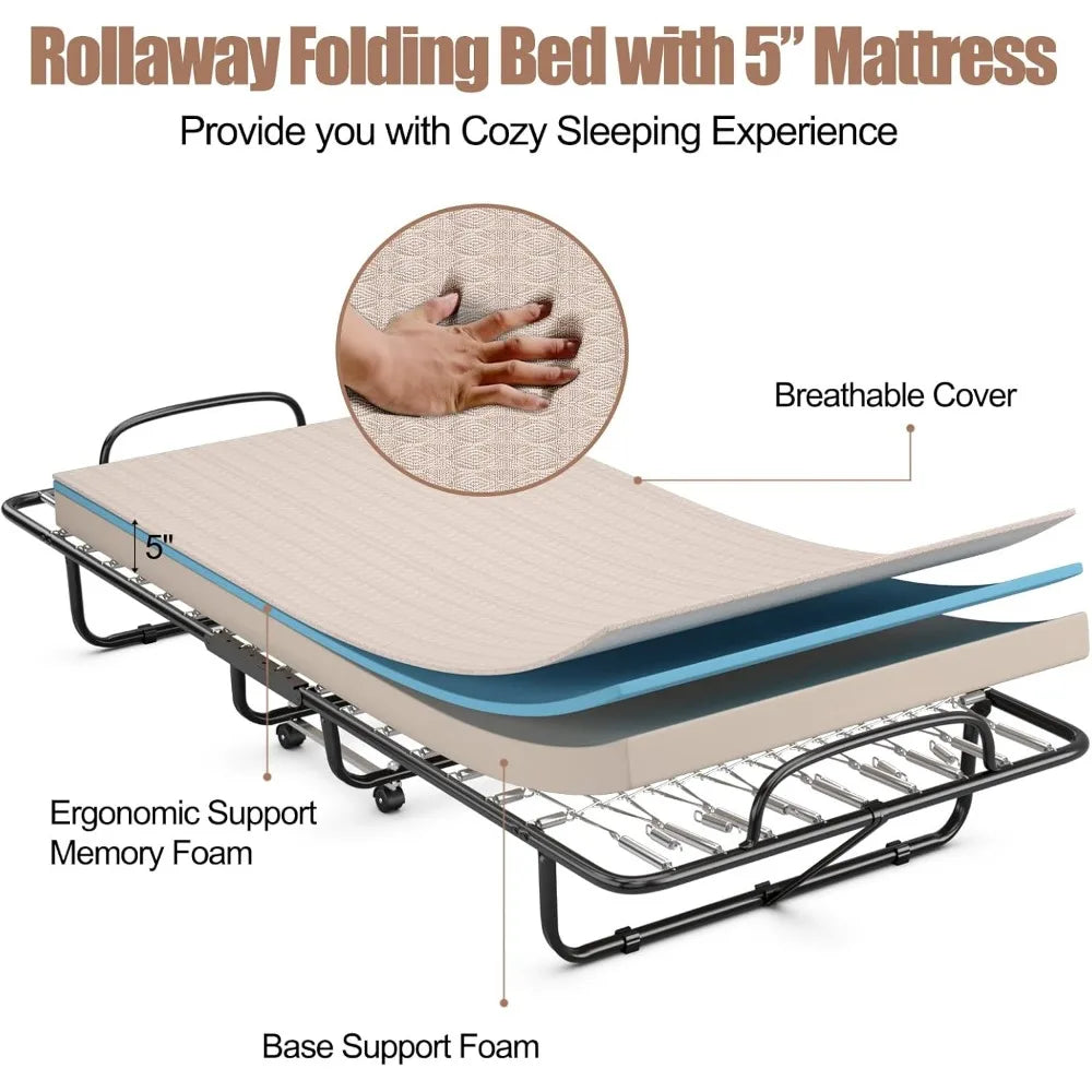 Folding Bed w/ Mattress w/ Memory Foam Mattress