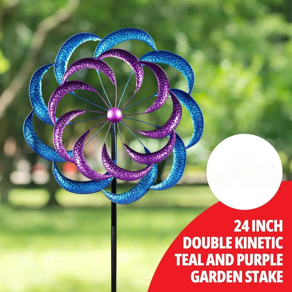 Garden Wind Spinner, Purple and Blue Garden Stake