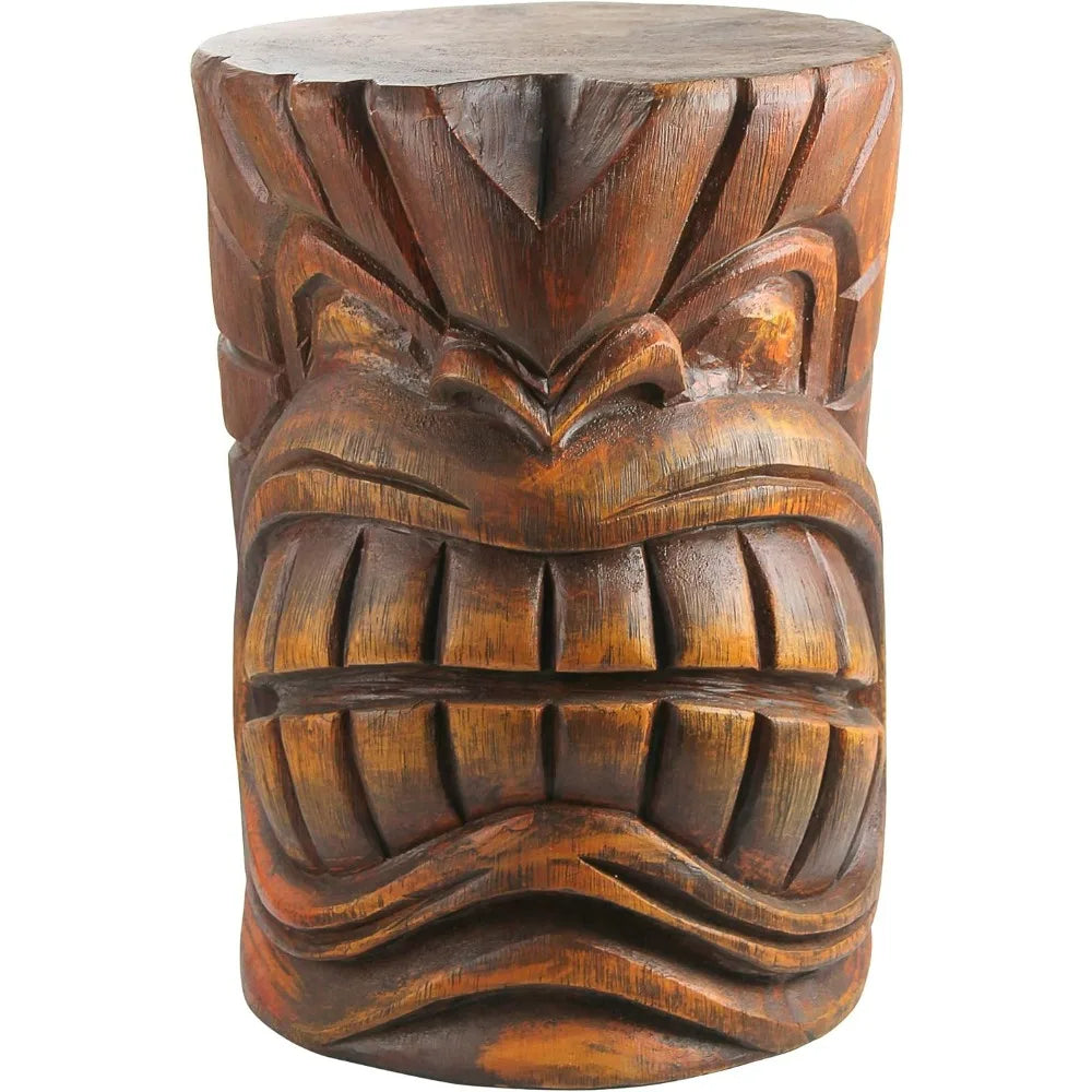 Outdoor Side Table Statue Grande Tiki Spirit Face Kanaloa Teeth for Patio - SkyHavenZen llc