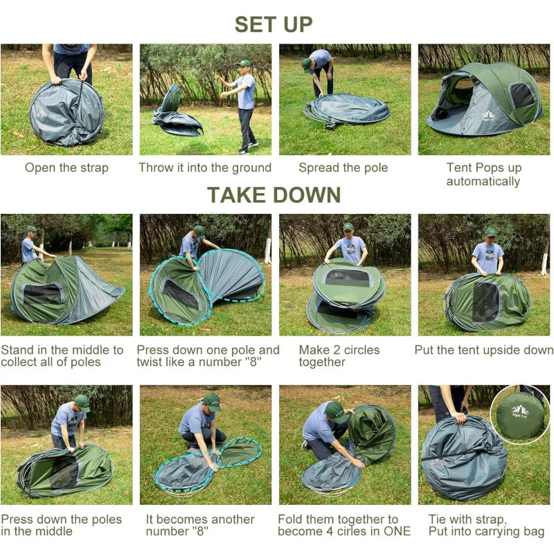 -up Camping Tent: 2 Person Tent Waterproof Instant Easy Setup Family Tent - SkyHavenZen llc