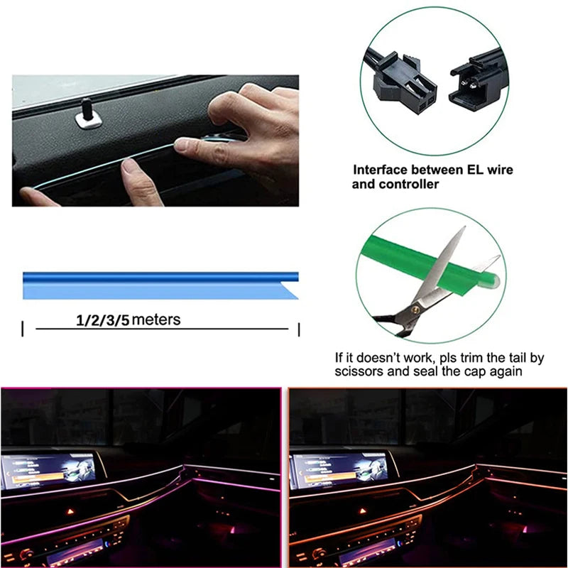 1/2/3/5 M Car LED Strip Light Vehicle Interior Decorations Ambient Lamp Acrylic RGB Neon Lighting Door Dashboard Atmosphere Kit - SkyHavenZen llc