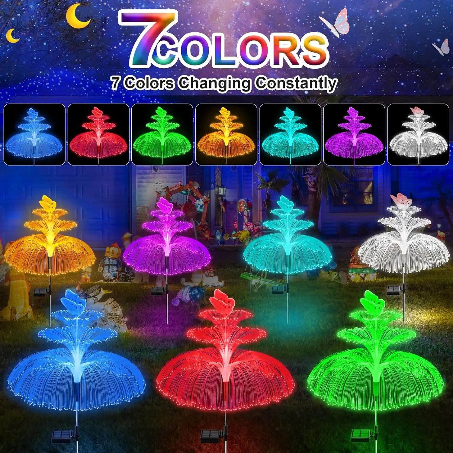 Solar 3 Tier Butterfly Flower Lights Latest 7 Color Changing Butterfly - SkyHavenZen llc