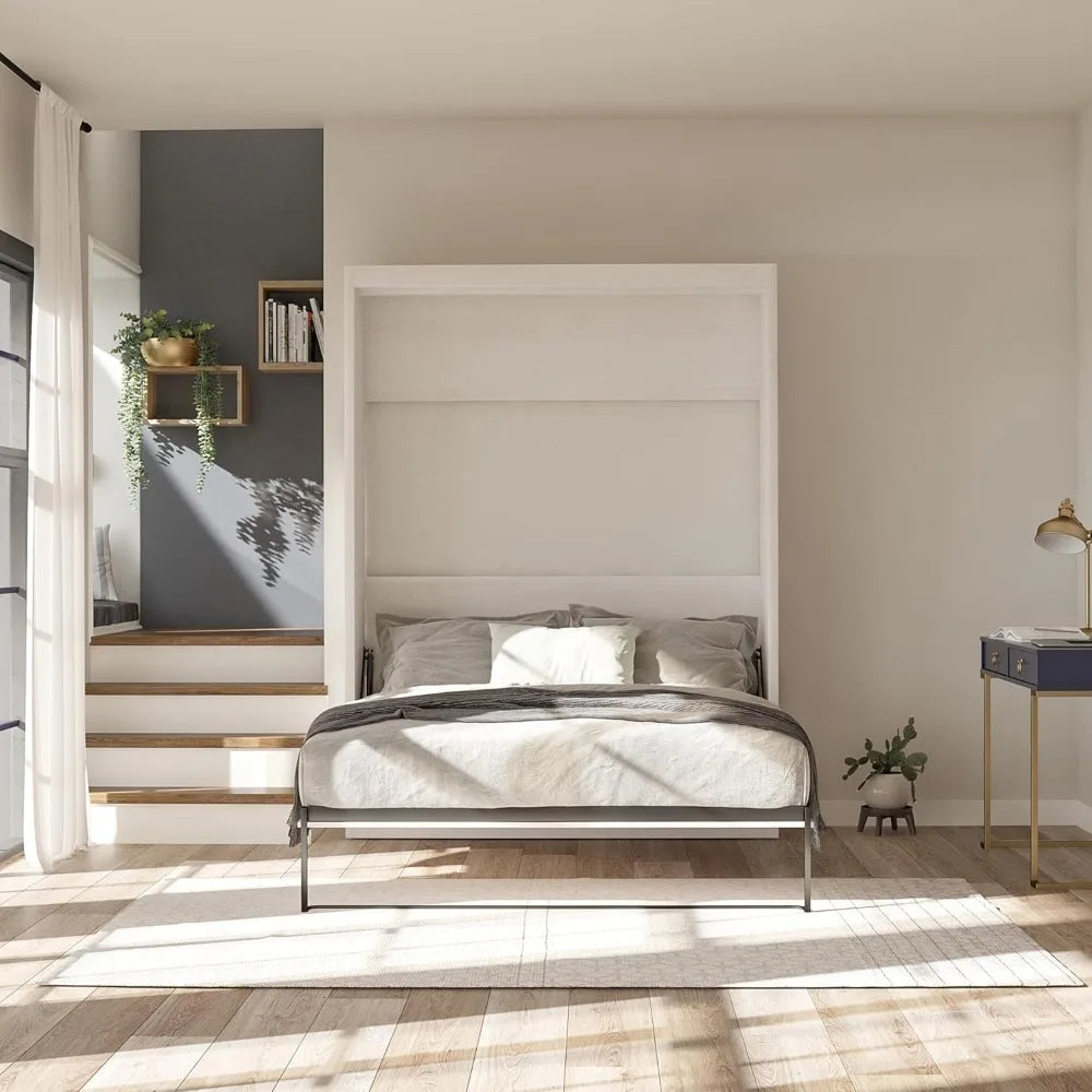 Modern Wood Queen Murphy Wall Bed in Ivory Oak - SkyHavenZen llc