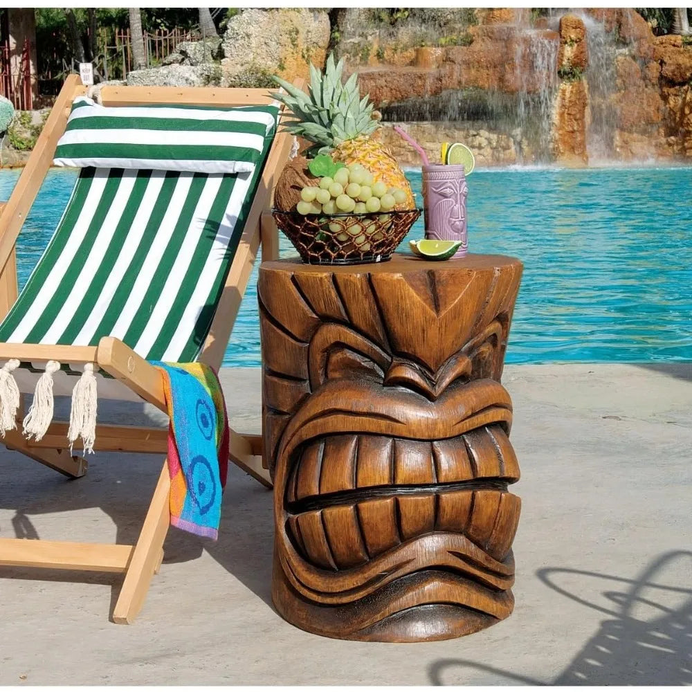 Outdoor Side Table Statue Grande Tiki Spirit Face Kanaloa Teeth for Patio - SkyHavenZen llc