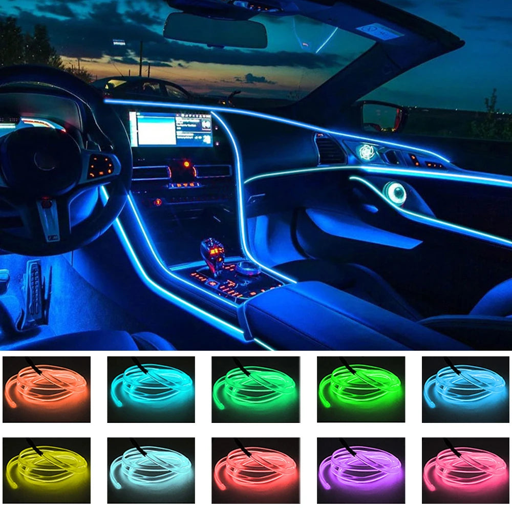 1/2/3/5 M Car LED Strip Light Vehicle Interior Decorations Ambient Lamp Acrylic RGB Neon Lighting Door Dashboard Atmosphere Kit - SkyHavenZen llc