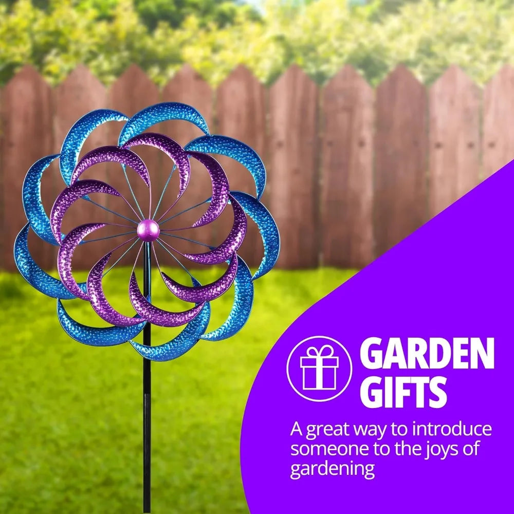 Garden Wind Spinner, Purple and Blue Garden Stake