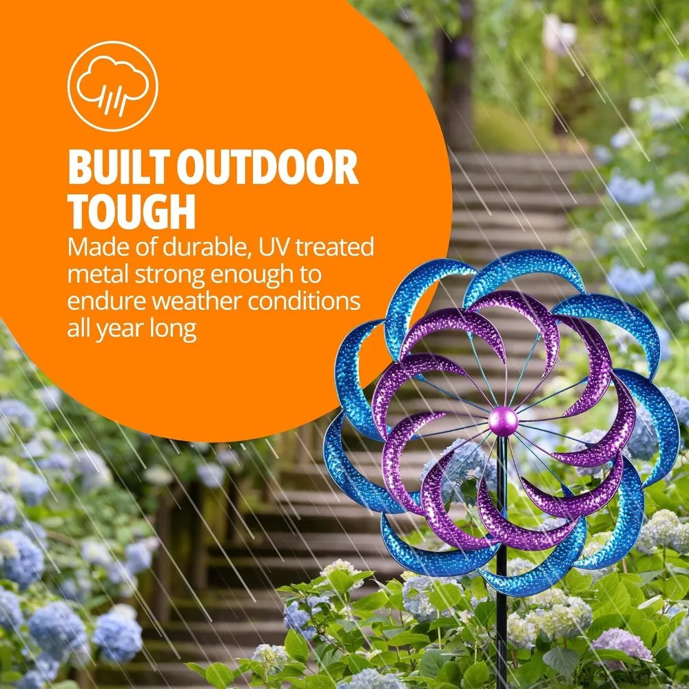 Garden Wind Spinner, Purple and Blue Garden Stake