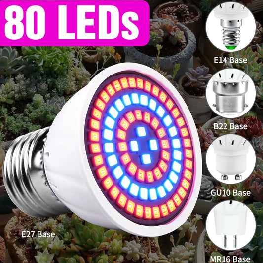 80leds 220V LED Grow Lamp Full Spectrum LED Plant Growth Lamp Indoor Lighting Grow Lights Plants E27 Hydroponic System Grow Box - SkyHavenZen llc