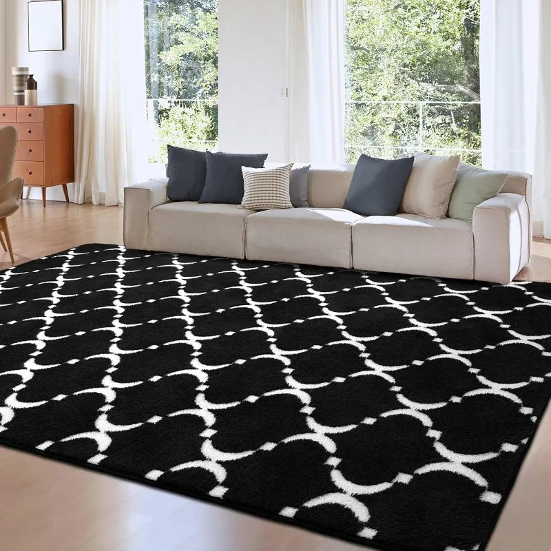 Soft Shag Modern Geometric Black 5x8 Area Rugs - SkyHavenZen llc