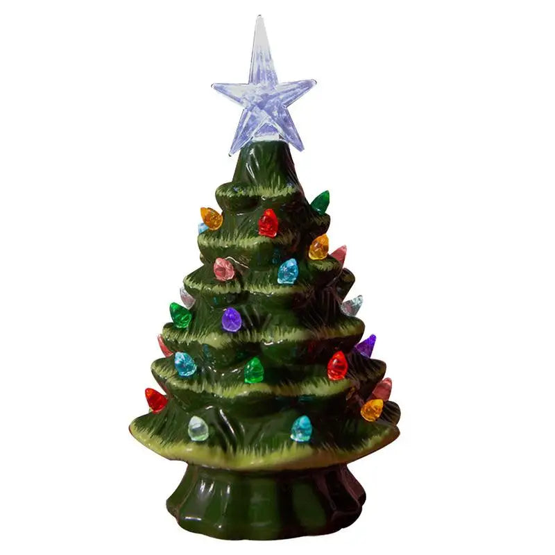 Ceramic Christmas Tree Glowing Hand Painted Battery-Powered - SkyHavenZen llc