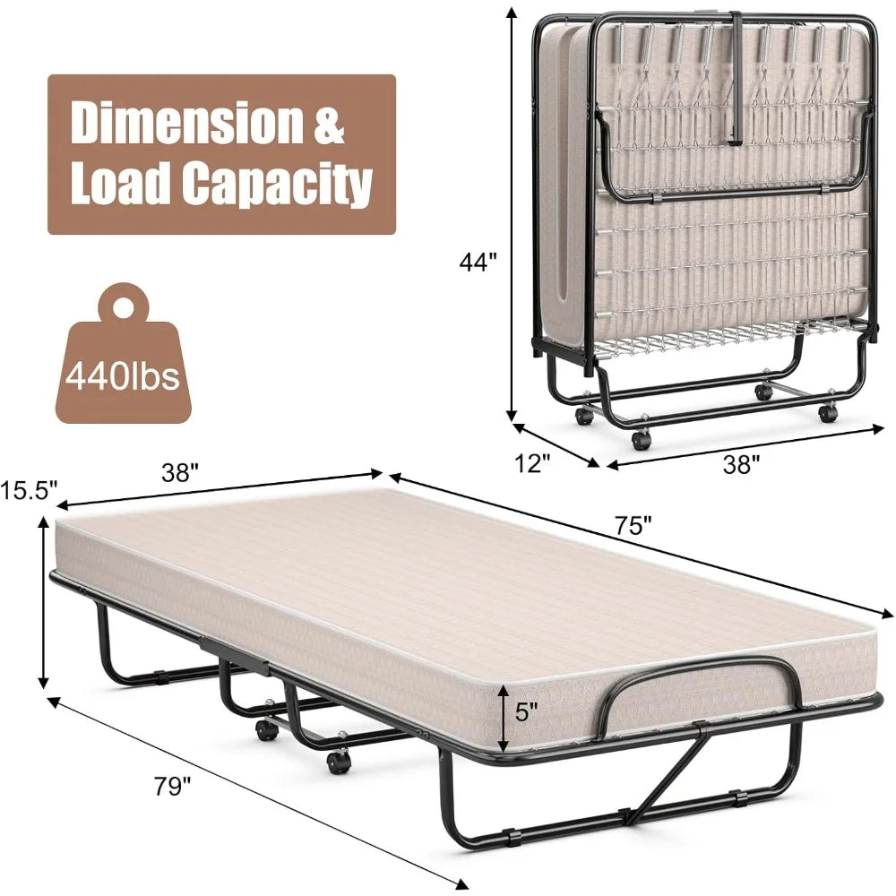 Folding Bed w/ Mattress w/ Memory Foam Mattress