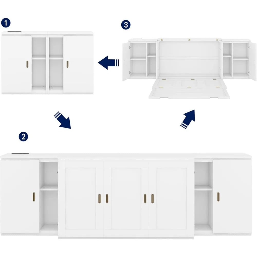 Murphy Bed with USB Ports & Shelves, Wood Full Floor  Chest - SkyHavenZen llc