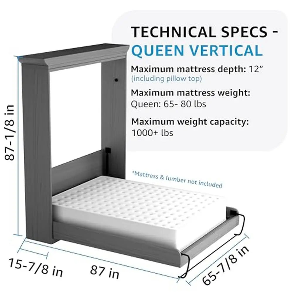 Queen Size Vertical Murphy Bed Kit Steel Frame - SkyHavenZen llc