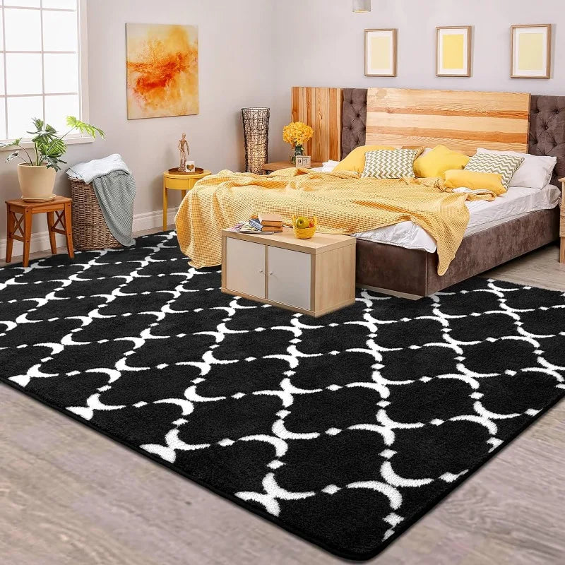 Soft Shag Modern Geometric Black 5x8 Area Rugs - SkyHavenZen llc