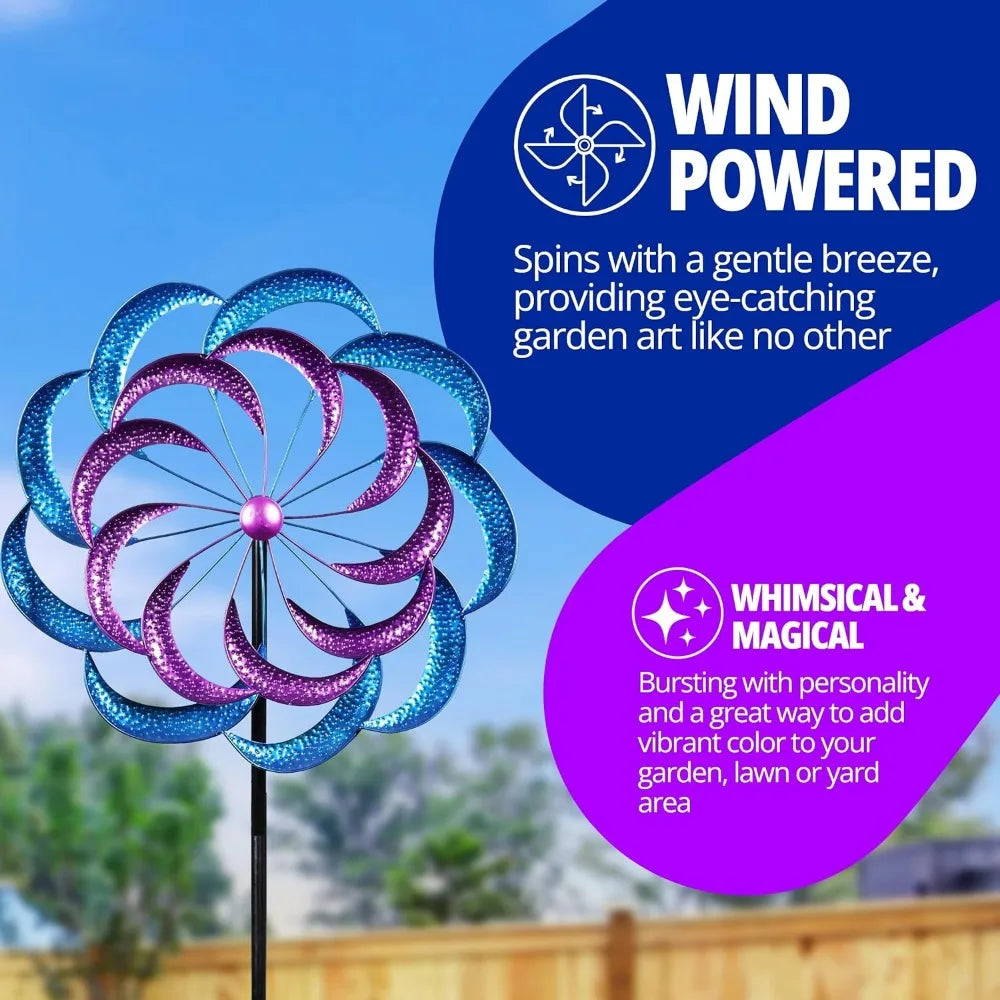 Garden Wind Spinner, Purple and Blue Garden Stake