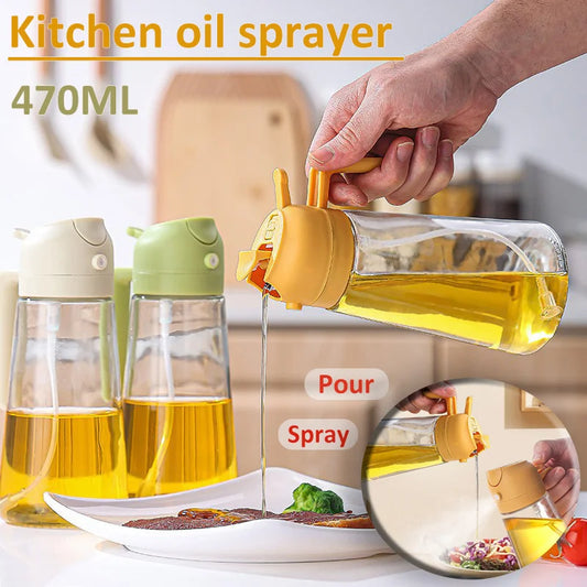 2 in1 470ML Glass Spray Oil Sprayer Bottle Spray Oil Dispenser Sauce Storage Jar for Kitchen Cooking BBQ Roasting Kitchen Tool - SkyHavenZen llc