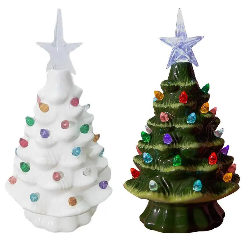 Ceramic Christmas Tree Glowing Hand Painted Battery-Powered - SkyHavenZen llc