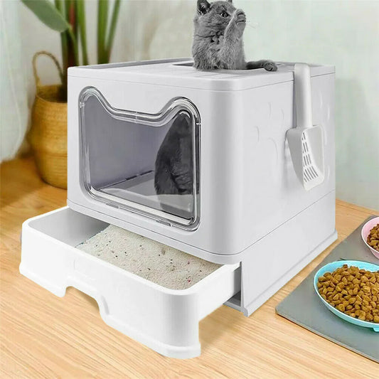 Front Entry Top Exit Cat Litter Box with Lid Foldable