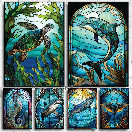 Funny Stained Glass Pattern Art Sealife Poster Prints