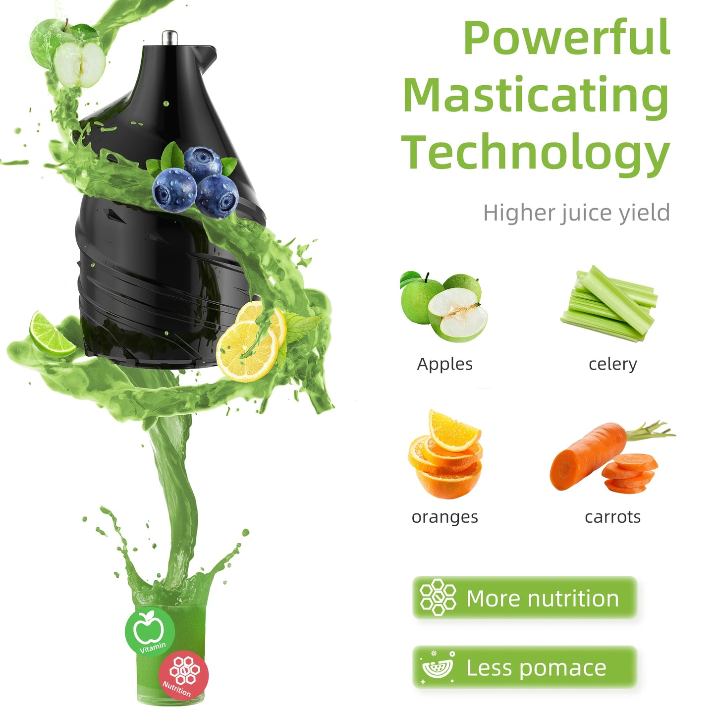 Cold Press Juicer w/  Powerful Motor Juice Extractor Fits Whole Fruits - SkyHavenZen llc