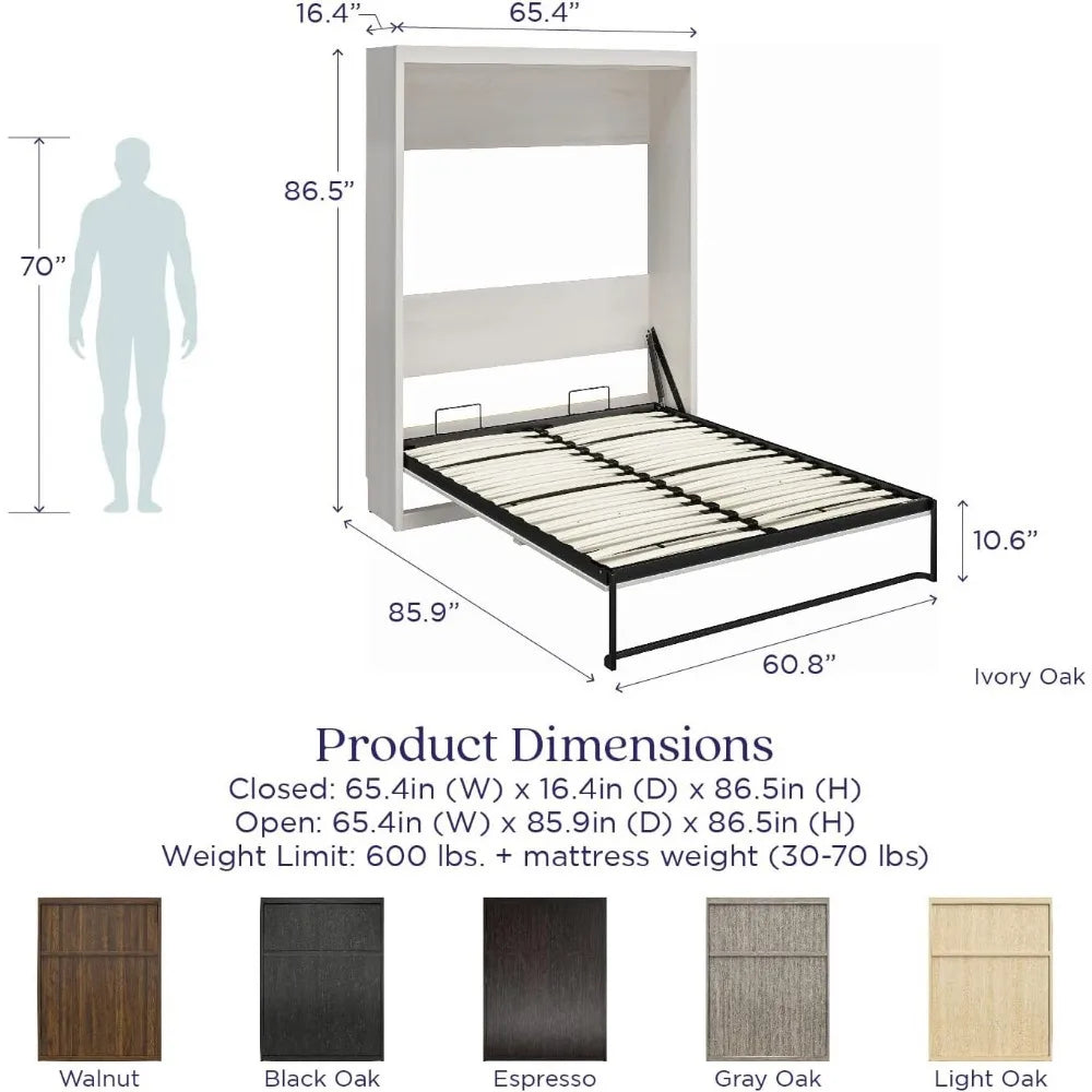 Modern Wood Queen Murphy Wall Bed in Ivory Oak - SkyHavenZen llc